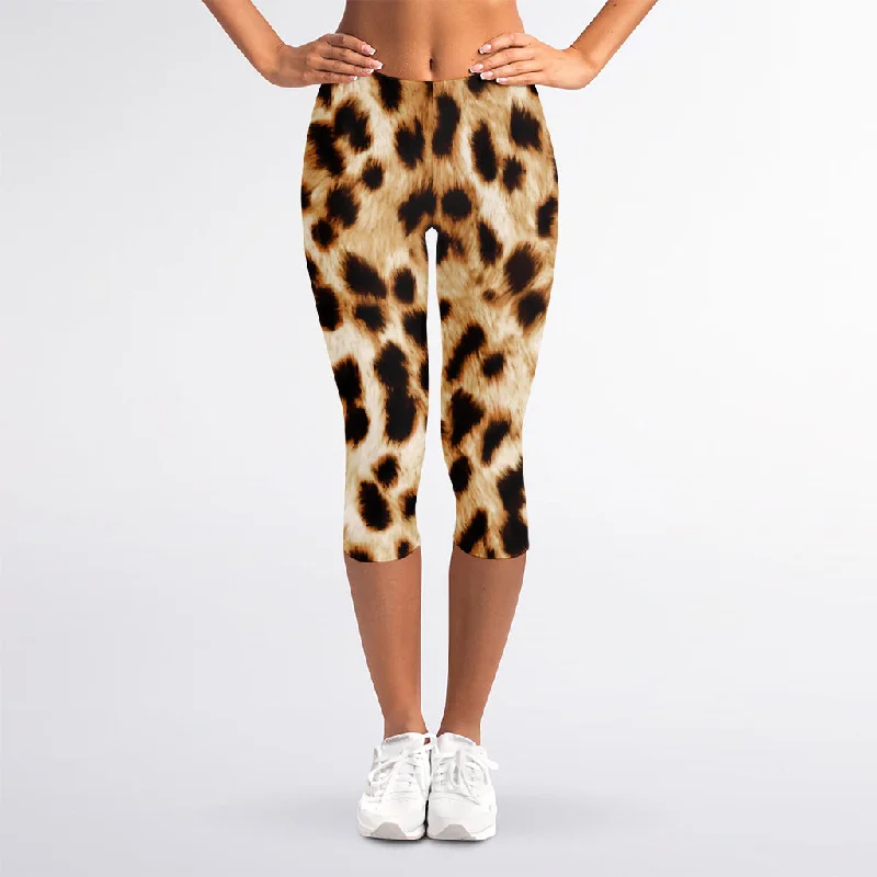 Cheetah Print Women's Capri Leggings Elegant Casual Fit Leggings