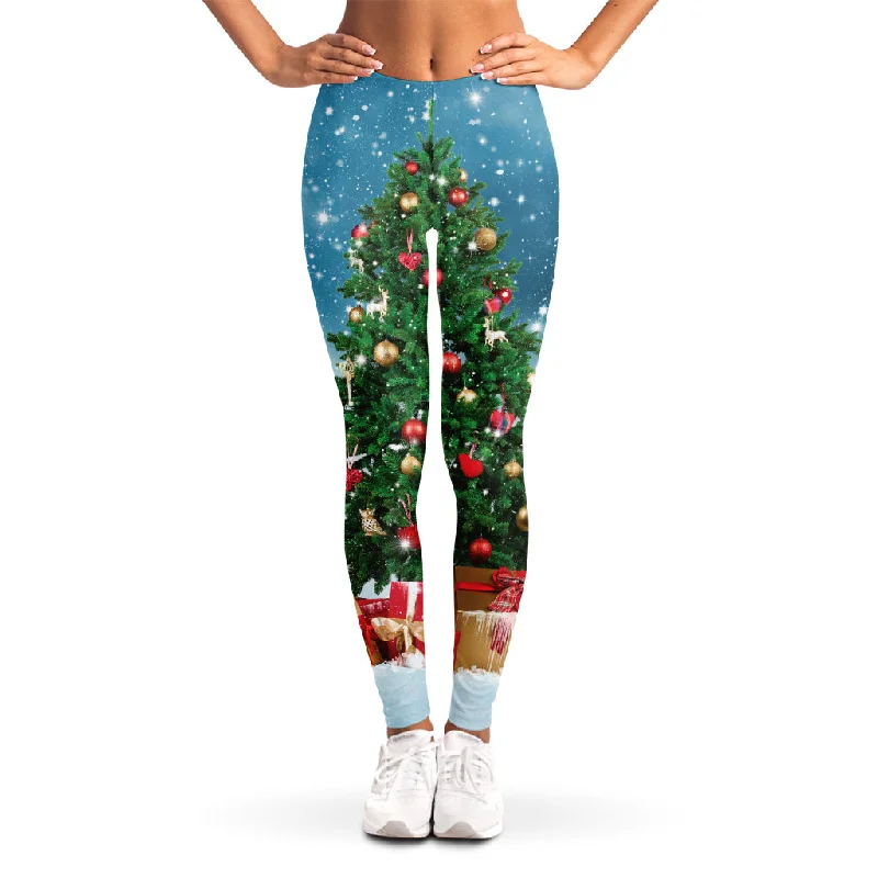 Christmas Tree And Snow Print Women's Leggings Cozy Bootcut Leggings