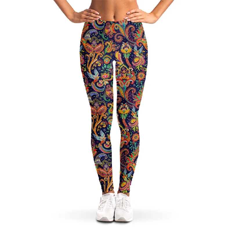 Colorful Indian Paisley Pattern Print Women's Leggings Trendy Polka Dot Leggings