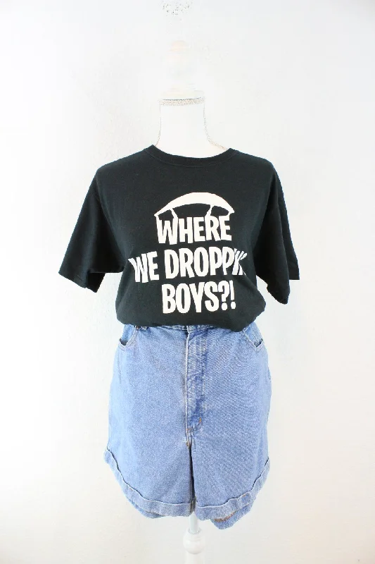 Vintage Where We Droppin T-Shirt (L) Thin T-Shirt Open Front Quick Dry