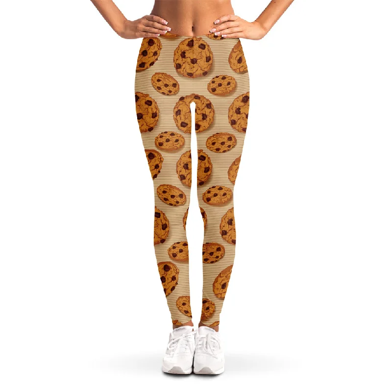 Chocolate Chip Cookie Pattern Print Women's Leggings Cozy Ribbed Leggings