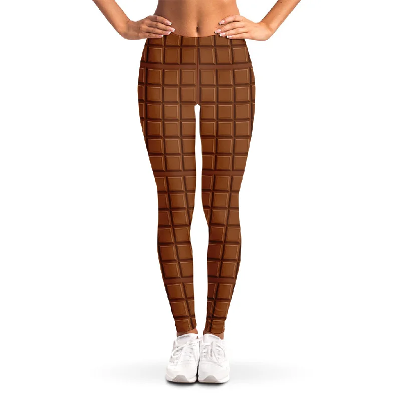 Chocolate Bar Pattern Print Women's Leggings Trendy Mesh Leggings