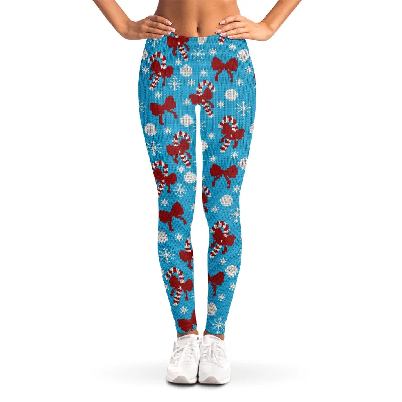Christmas Party Knitted Pattern Print Women's Leggings Comfortable Ribbed Waistband Leggings