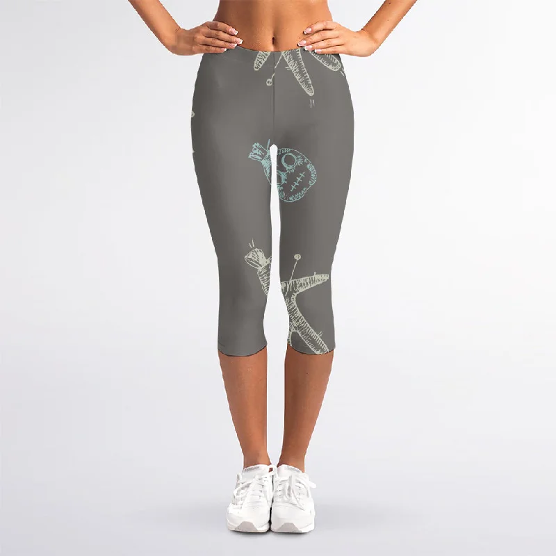 Cartoon Voodoo Doll Pattern Print Women's Capri Leggings Stylish Printed Stretch Leggings Cartoon Voodoo Doll Pattern Print Women's Capri Leggings Stylish Printed Stretch Leggings