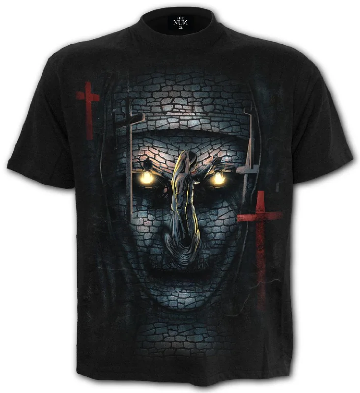 The Nun - Skull Illusion - T-Shirt Black Striped Floral Plaid