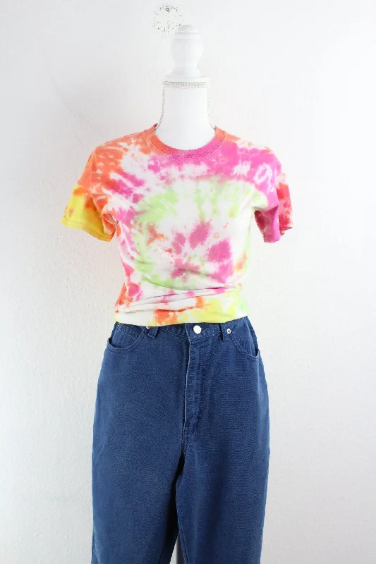 Vintage Batik T-Shirt (S) Ribbed Striped Patterned