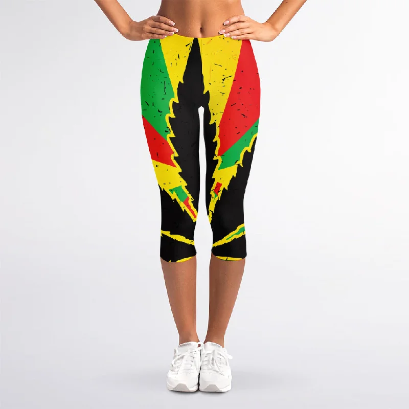 Cannabis Rasta Print Women's Capri Leggings Comfortable Stretch Leggings
