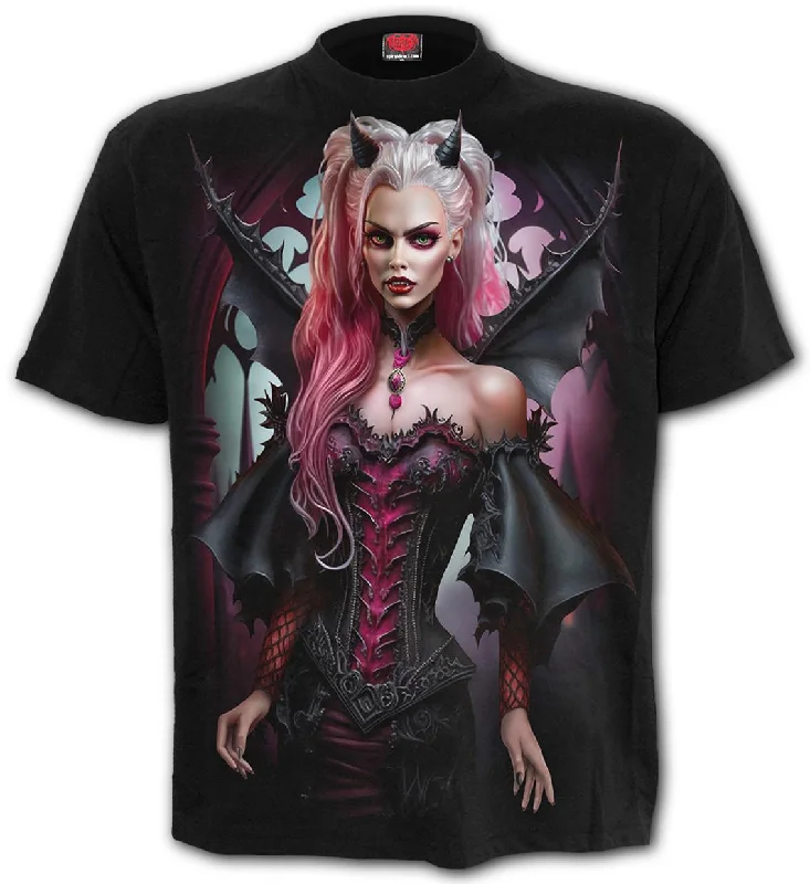 The Antibarb - Front Print T-Shirt Black Polka Dot Checkered Tartan