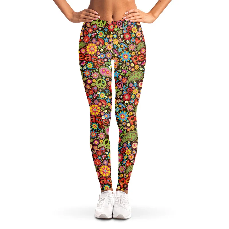 Colorful Hippie Peace Symbols Print Women's Leggings Stylish Sweat-Proof Leggings