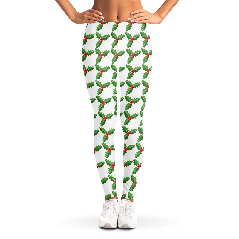 Christmas Holly Berry Pattern Print Women's Leggings Stylish Winter-Ready Leggings
