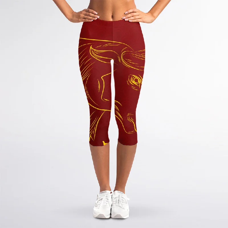 Chinese Horoscope Ox Sign Print Women's Capri Leggings Trendy Faux Suede Leggings