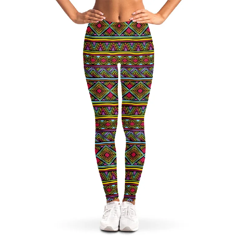 Colorful African Inspired Pattern Print Women's Leggings Trendy Adjustable Waist Leggings Colorful African Inspired Pattern Print Women's Leggings Trendy Adjustable Waist Leggings