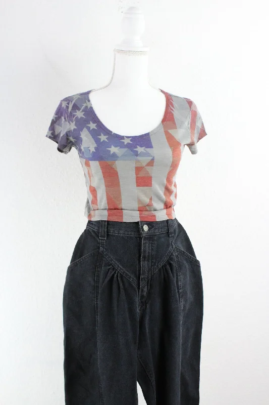 Vintage America T-Shirt (S) Solid Print Embellished
