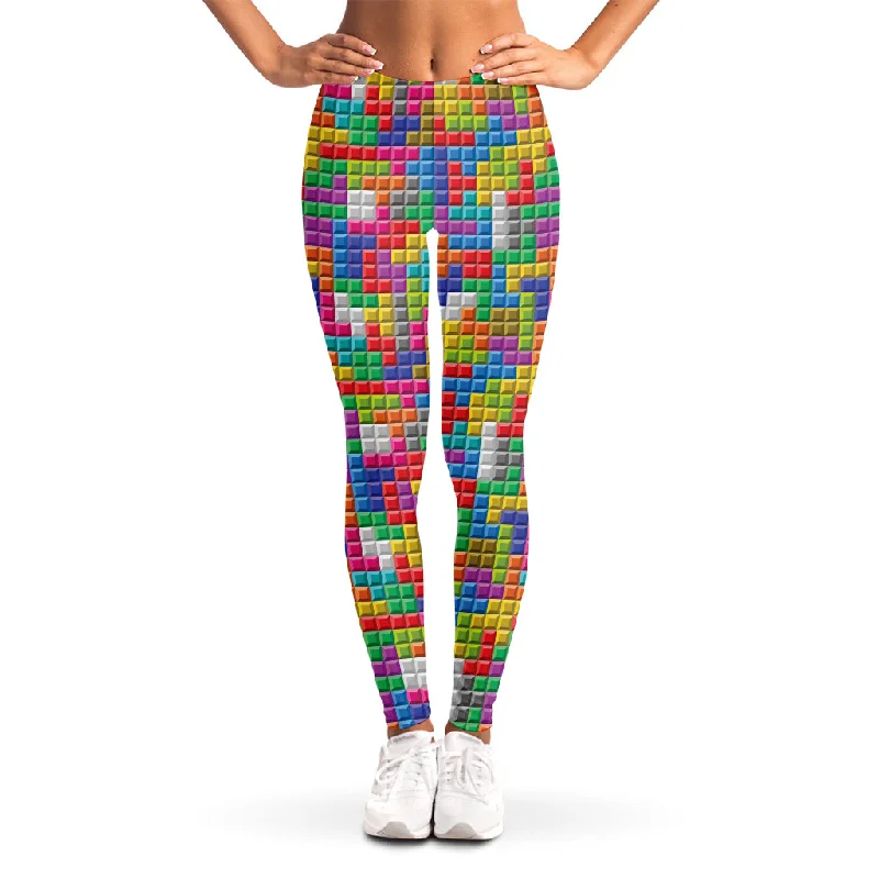 Colorful Brick Puzzle Game Pattern Print Women's Leggings Trendy Color Block Leggings Colorful Brick Puzzle Game Pattern Print Women's Leggings Trendy Color Block Leggings