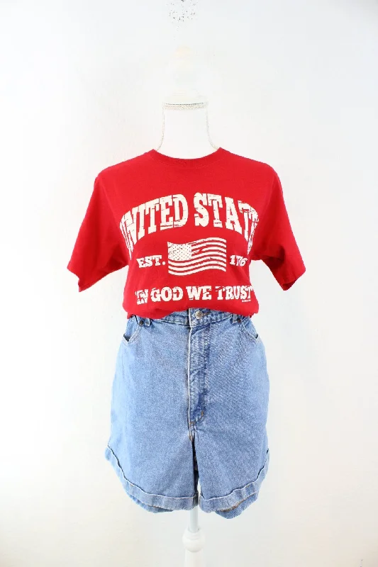 Vintage Red Joes USA T-Shirt (S) Solid Color Striped Floral