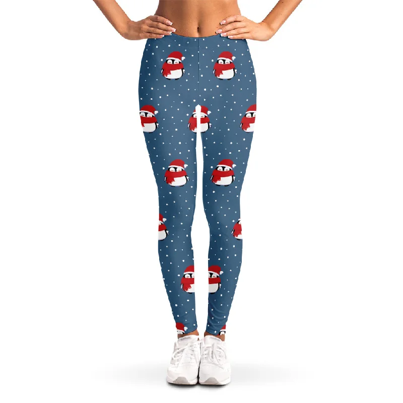 Christmas Snowy Penguin Pattern Print Women's Leggings Chic Workout Leggings
