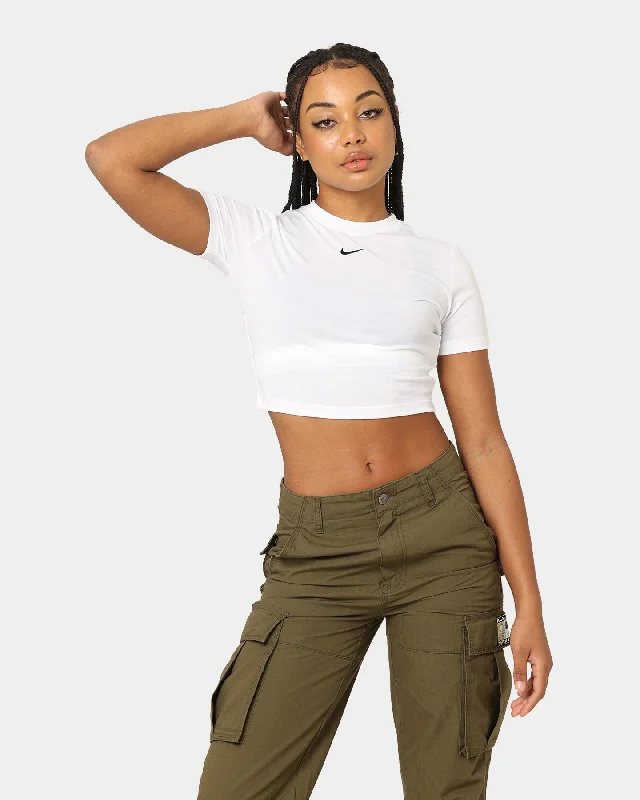 Nike Women's Sportswear Essential Crop T-Shirt White/Black Boxy Fit Fitted Loose