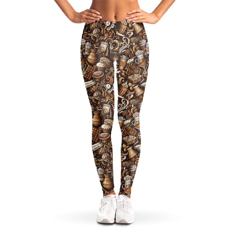 Coffee And Dessert Drawing Pattern Print Women's Leggings Elegant Animal Print Leggings Coffee And Dessert Drawing Pattern Print Women's Leggings Elegant Animal Print Leggings