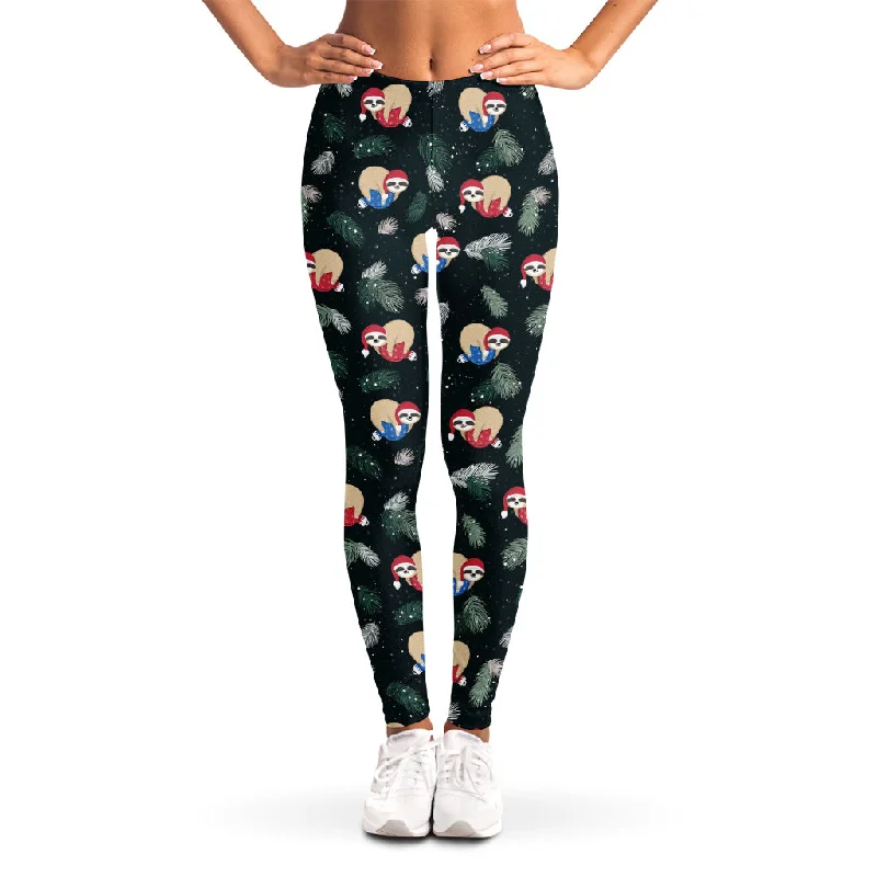 Christmas Sleeping Sloths Pattern Print Women's Leggings Trendy Ombre Effect Leggings