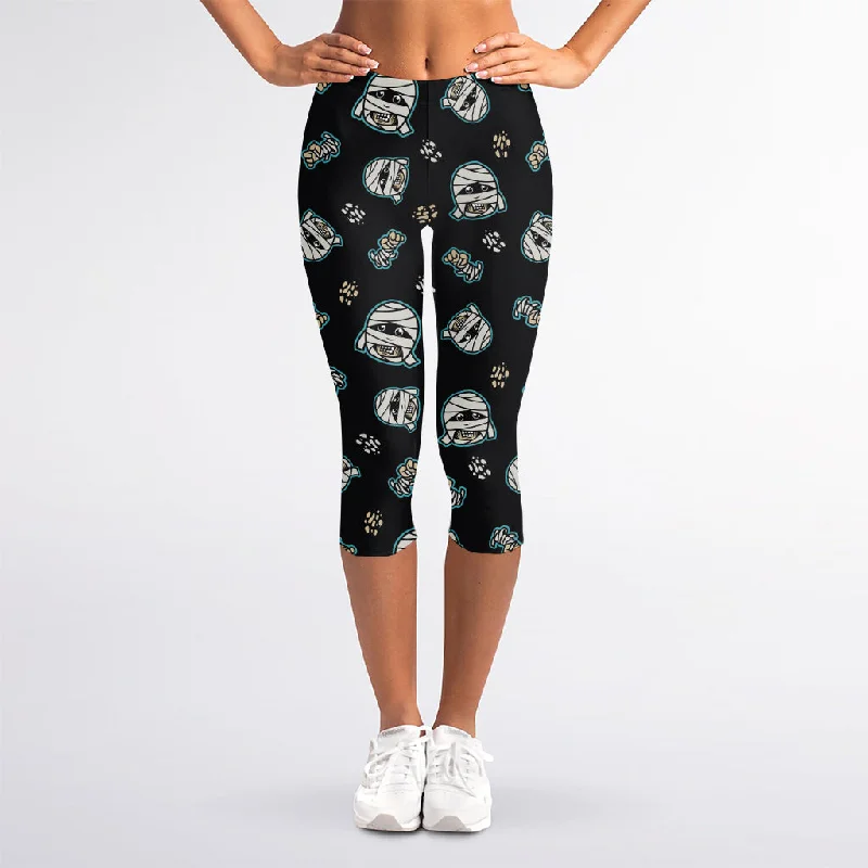 Cartoon Mummy Pattern Print Women's Capri Leggings Fashionable Smooth Fit Leggings