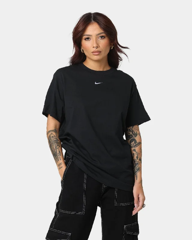 Nike Women's Sportswear Essentials T-Shirt Black/White Satin Blend Silk Blend Wool Blend