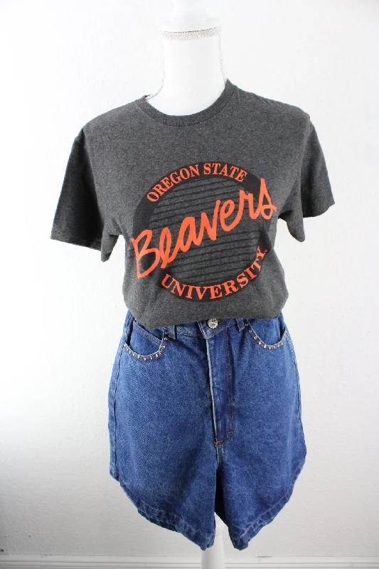 Vintage Oregon State University T-Shirt (S) Denim Fabric Leather Fabric Suede Fabric