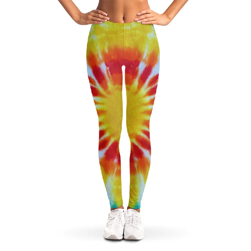 Circle Tie Dye Print Women's Leggings Cozy Textured Workout Leggings