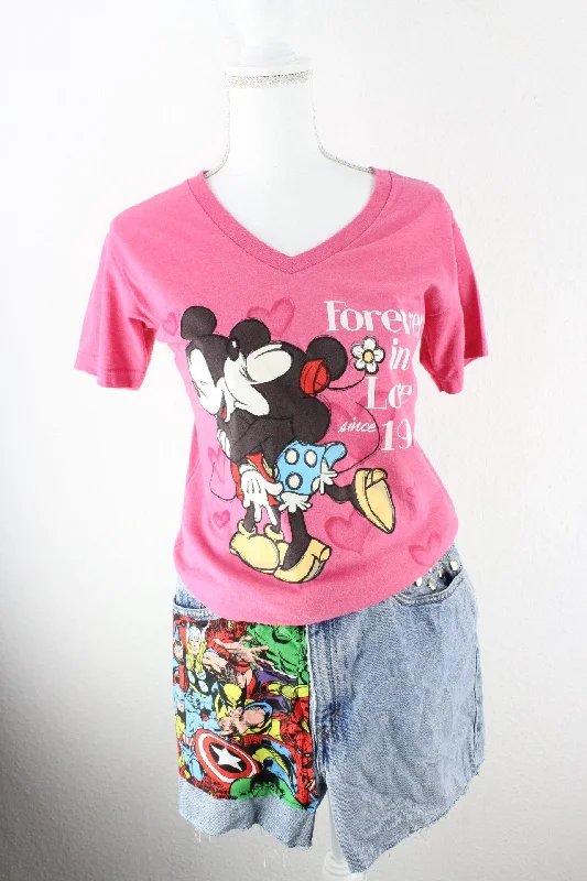 Vintage Disney Mickey & Minnie Mouse T-Shirt (M) Handmade Hand-knitted Hand-woven