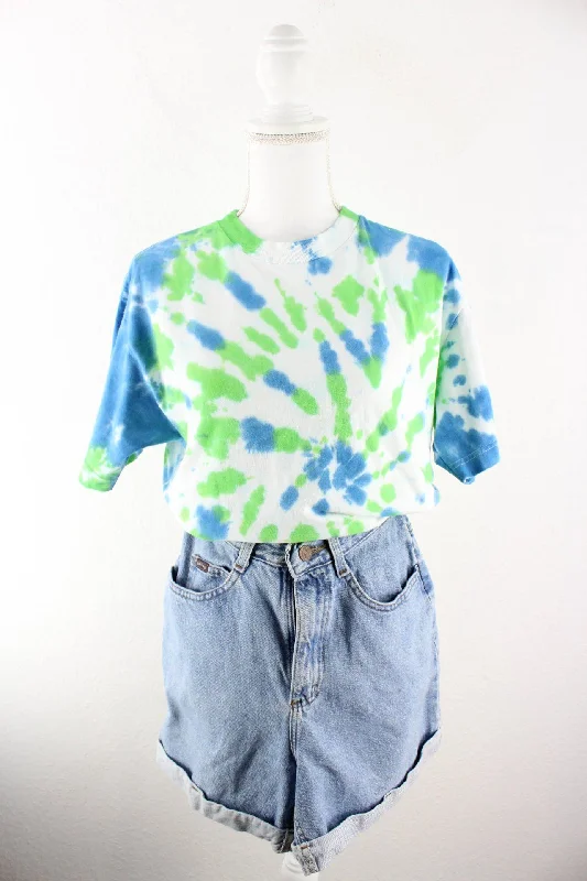 Vintage White Batik T-Shirt (M) Welt Pockets Slit Pockets
