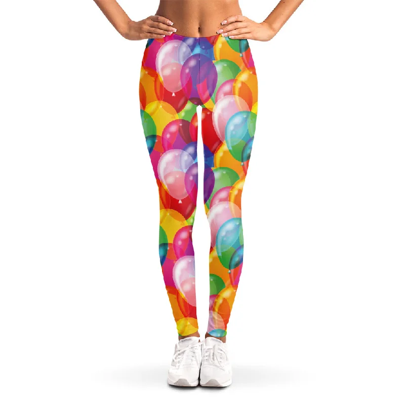 Colorful Balloon Pattern Print Women's Leggings Elegant Stretchy Faux Leather Leggings Colorful Balloon Pattern Print Women's Leggings Elegant Stretchy Faux Leather Leggings