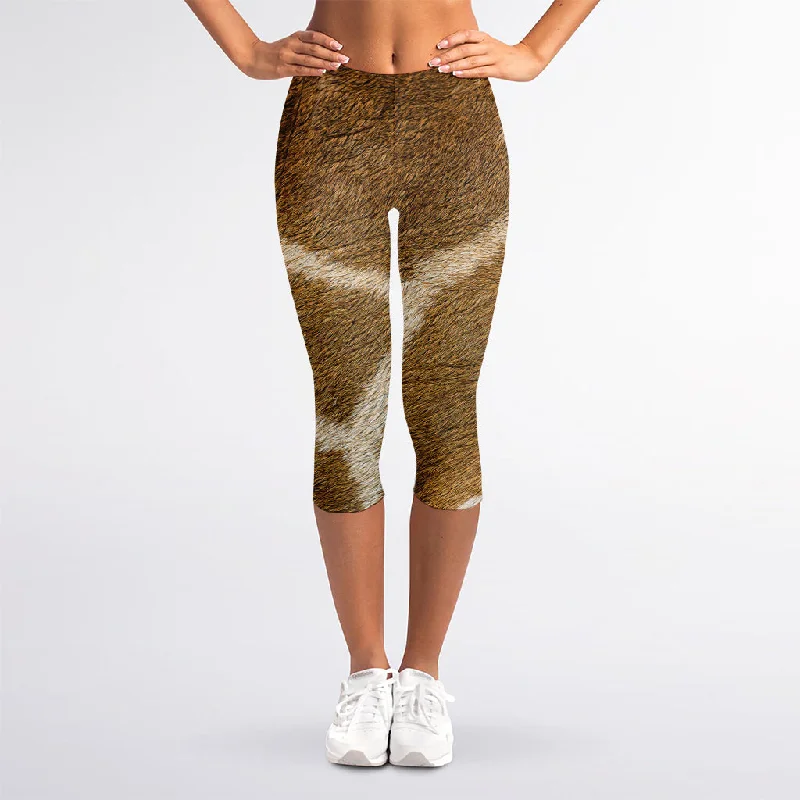 Brown Giraffe Print Women's Capri Leggings Stylish High-Waisted Leggings