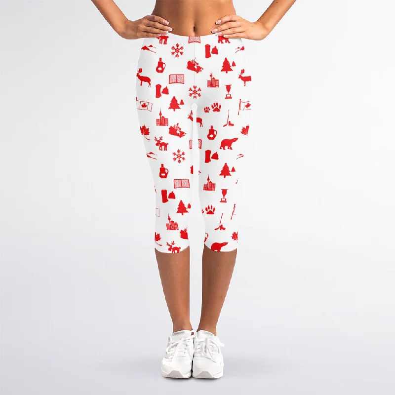 Canada Country Pattern Print Women's Capri Leggings Fashionable High-Rise Leggings