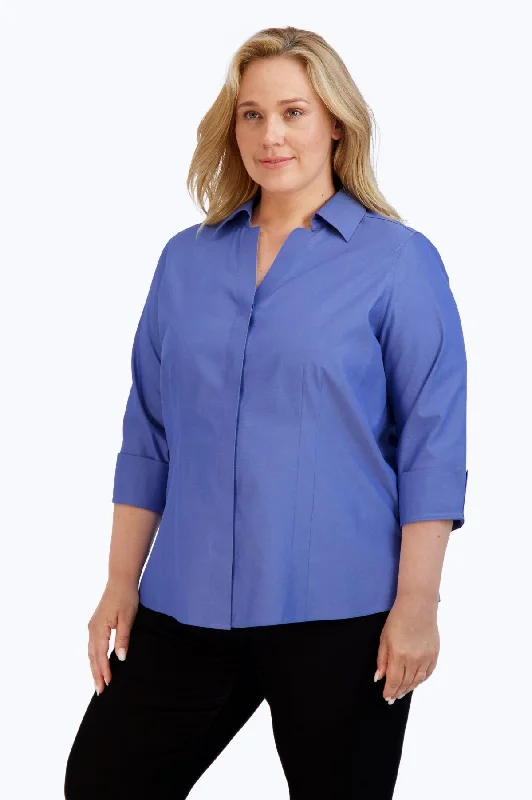 Taylor Plus Pinpoint No Iron 3/4 Sleeve Shirt, Dark Chambray Basic T-Shirt Crew Neck Short Sleeve