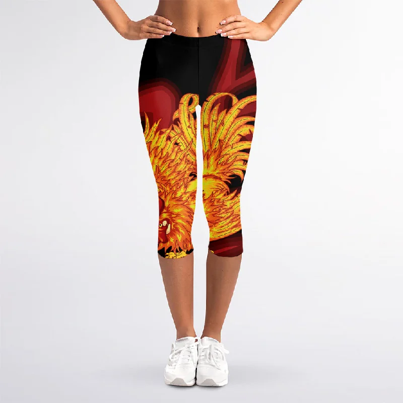 Chinese New Year Rooster Print Women's Capri Leggings Trendy Digital Print Leggings