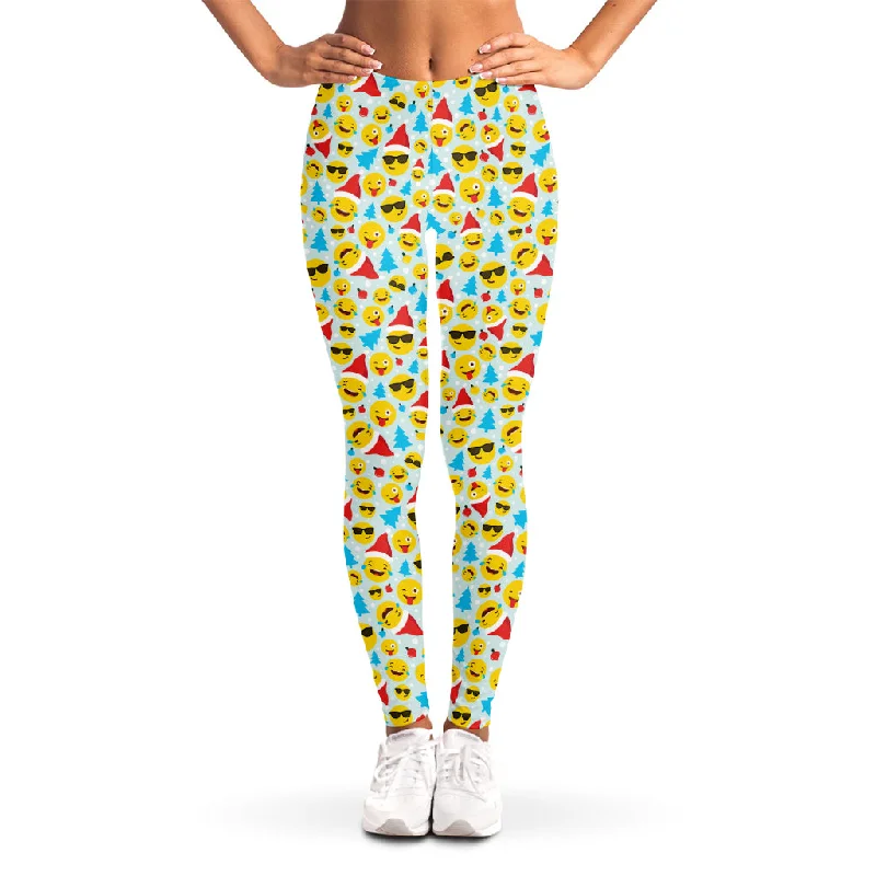 Christmas Emoji Pattern Print Women's Leggings Fashionable Fitted Workout Leggings