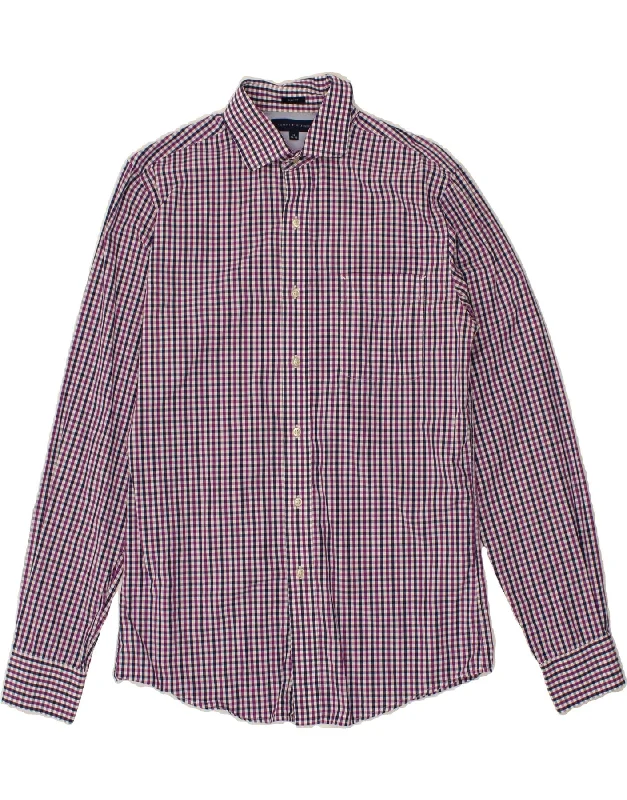 TOMMY HILFIGER Mens Slim Fit Shirt Size 15 Medium Multicoloured Check Fleece Nylon Spandex