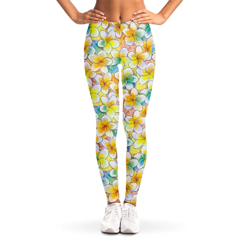 Colorful Frangipani Pattern Print Women's Leggings Cozy Yoga Compression Leggings