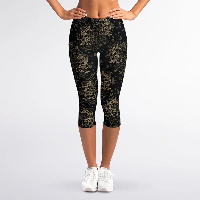 Chinese Koi Carp Pattern Print Women's Capri Leggings Comfortable Classic Yoga Leggings Chinese Koi Carp Pattern Print Women's Capri Leggings Comfortable Classic Yoga Leggings