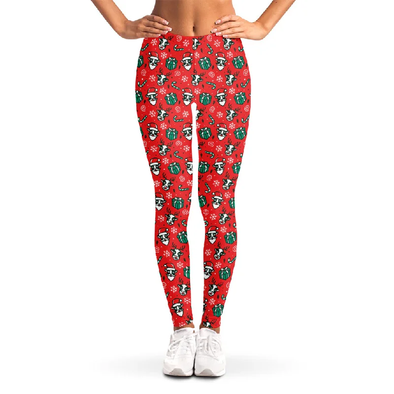 Christmas Cow Pattern Print Women's Leggings Comfortable Full-Body Compression Leggings