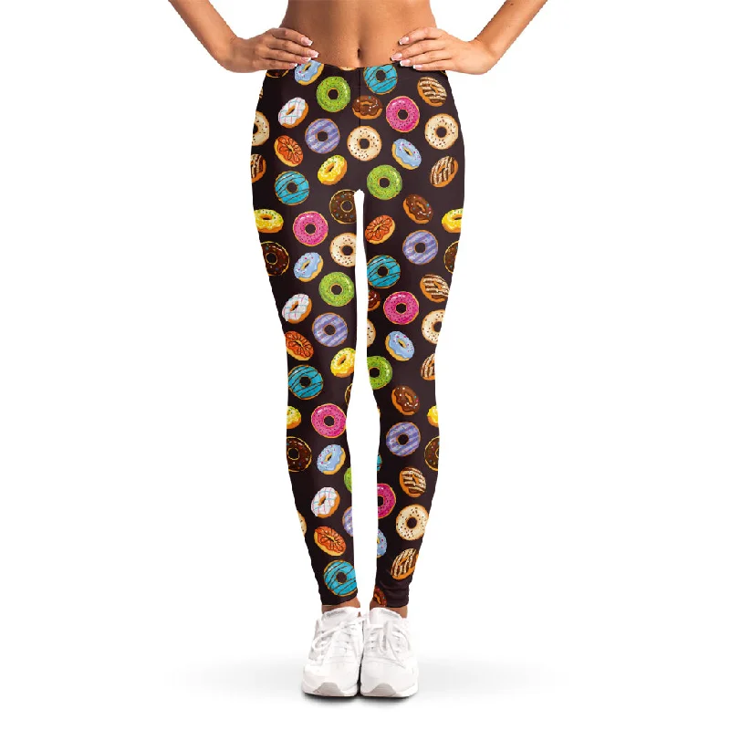 Colorful Donut Pattern Print Women's Leggings Trendy Full-Length Leggings