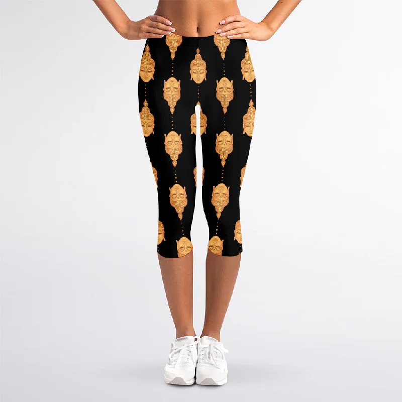 Buddha Pattern Print Women's Capri Leggings Fashionable Stretchy Fit Leggings
