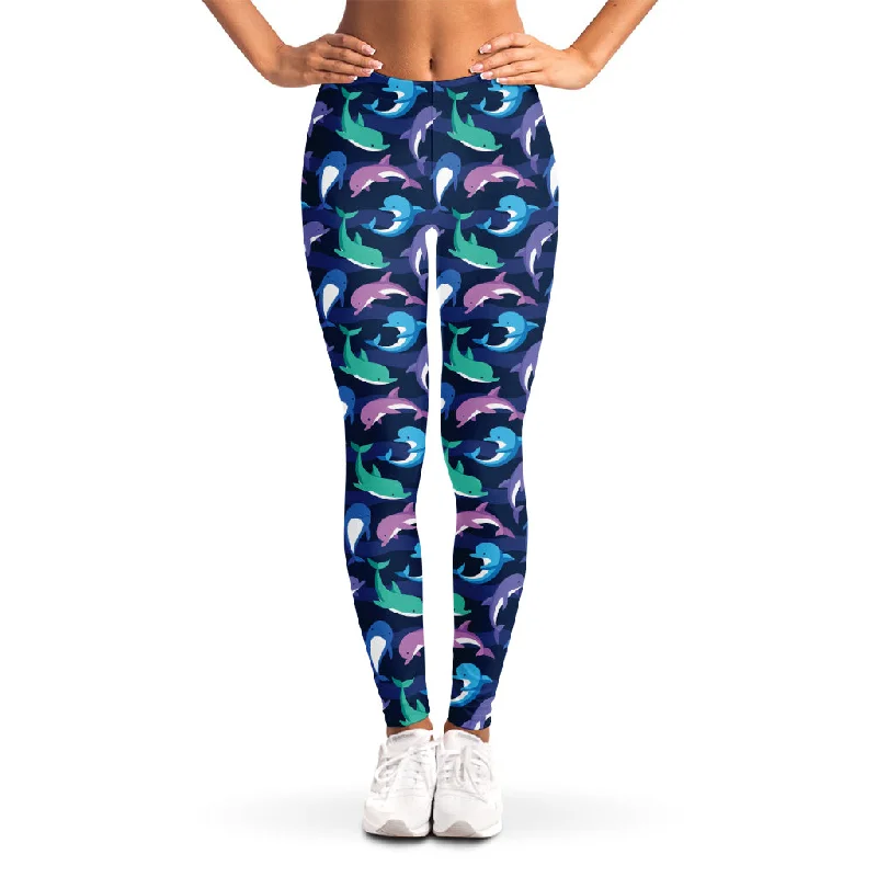 Colorful Dolphin Pattern Print Women's Leggings Cozy Cotton Leggings