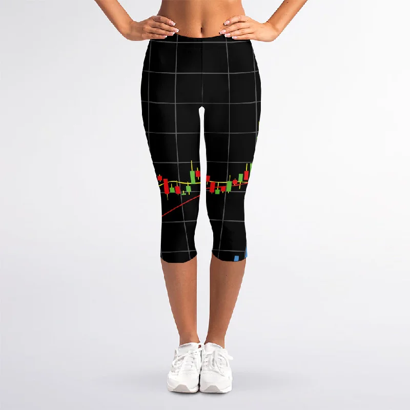 Candlestick Stock Graph Chart Print Women's Capri Leggings Trendy Mesh Leggings