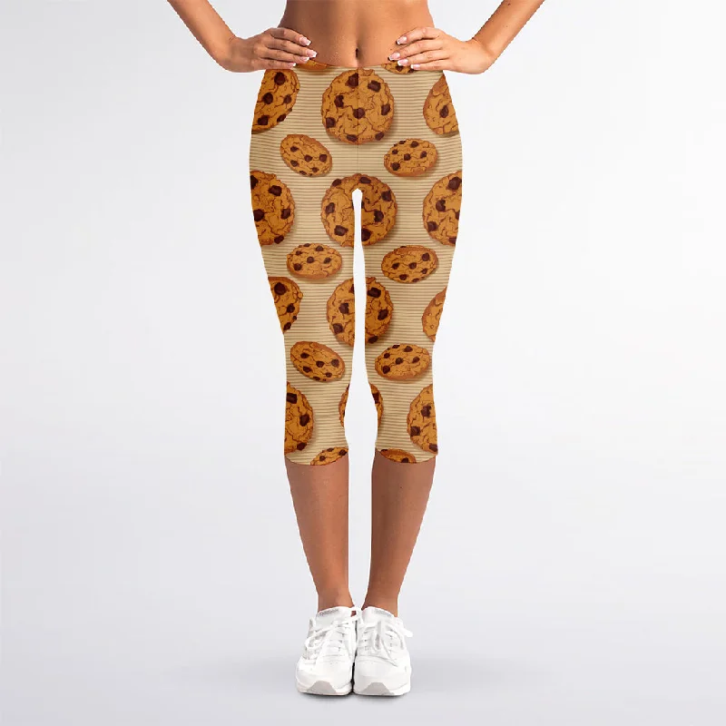 Chocolate Chip Cookie Pattern Print Women's Capri Leggings Elegant Embellished Leggings Chocolate Chip Cookie Pattern Print Women's Capri Leggings Elegant Embellished Leggings