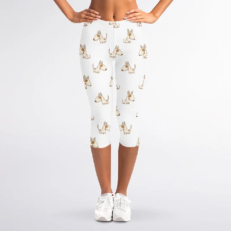 Cartoon Bull Terrier Pattern Print Women's Capri Leggings Trendy Sweat-Wicking Workout Leggings Cartoon Bull Terrier Pattern Print Women's Capri Leggings Trendy Sweat-Wicking Workout Leggings