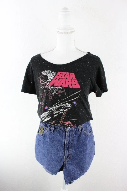 Vintage Black Star Wars T-Shirt (S) Sequined Glittery Shiny