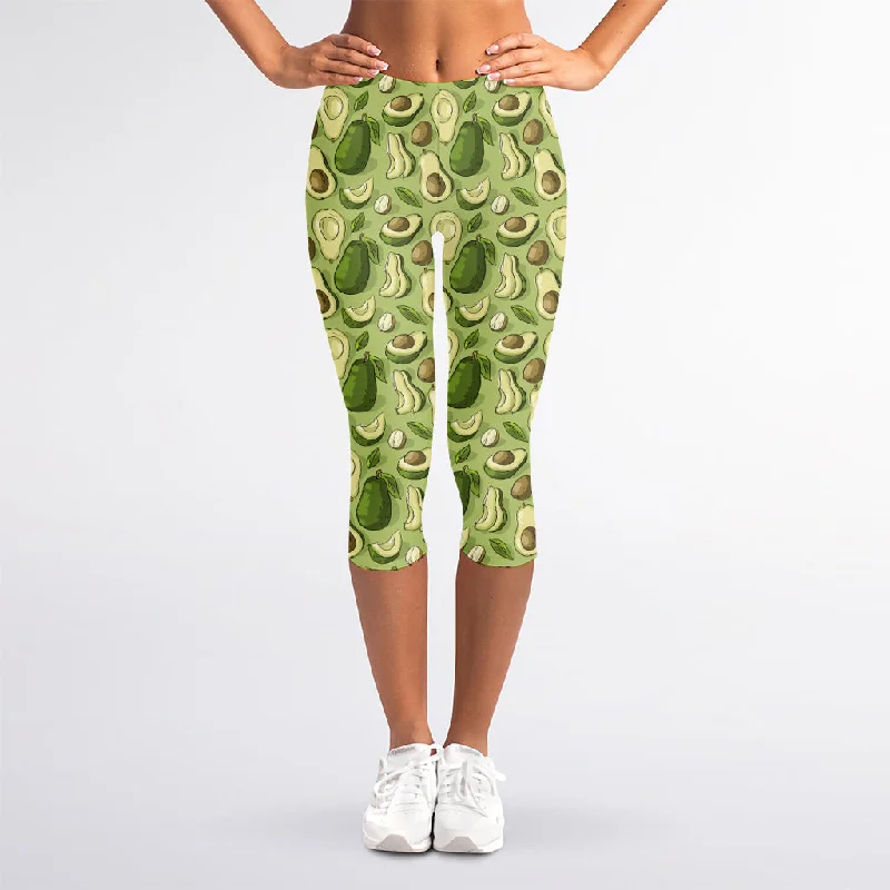 Cartoon Avocado Pattern Print Women's Capri Leggings Fashionable Fitted Workout Leggings Cartoon Avocado Pattern Print Women's Capri Leggings Fashionable Fitted Workout Leggings