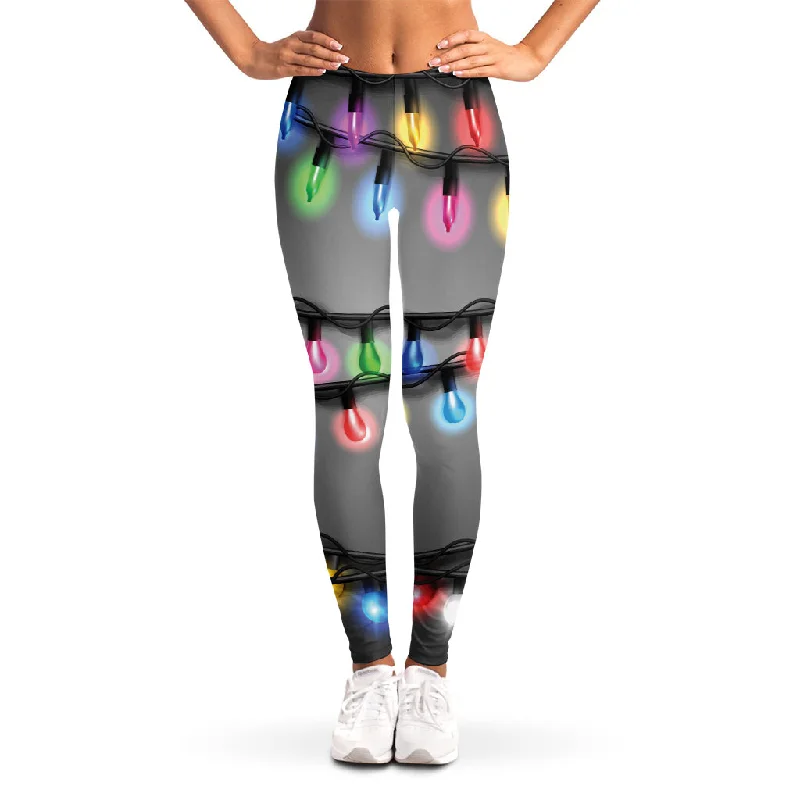 Christmas Holiday Lights Print Women's Leggings Trendy Digital Print Leggings