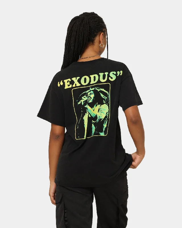Bob Marley Exodus Vintage T-Shirt Washed Black Print Jacquard Patchwork