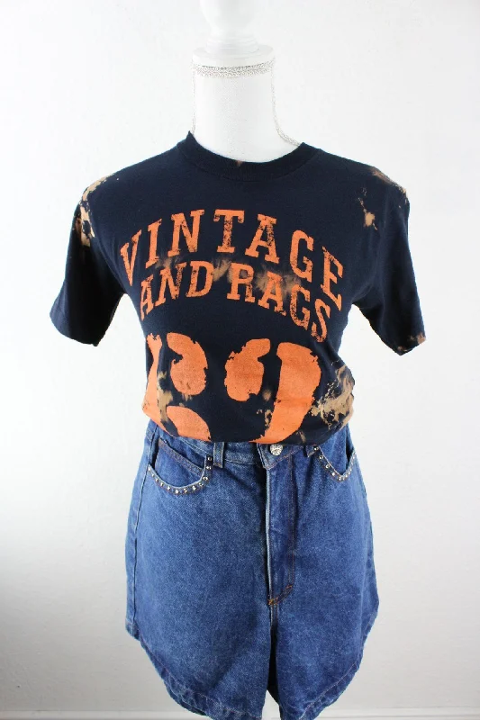 Vintage Blue Vintage&Rags Batik T-Shirt (S) Silk Blend Satin Velvet